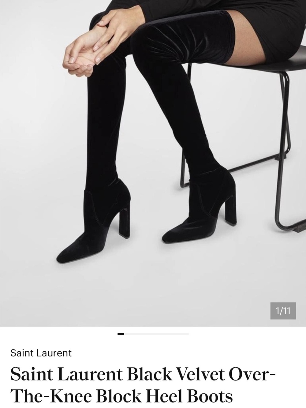 Saint Laurent Black Velvet Over-the-Knee Block Heel Boots